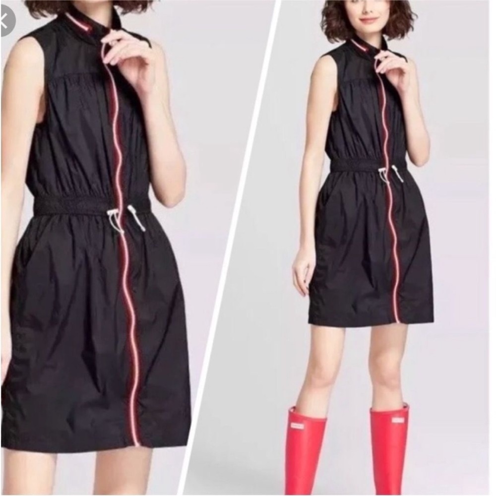 NWT Hunter for Target Black Sleeveless Rain/wind breaker Dress with Red Trim